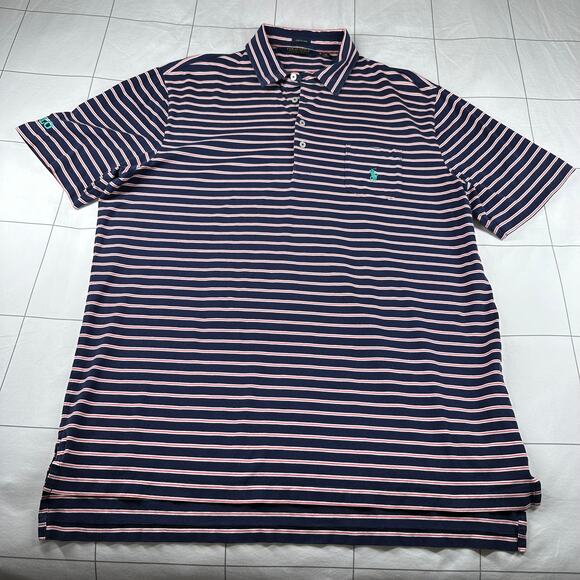 Polo Golf Ralph Lauren Shirt Mens XL Blue Red Striped Polo Stretch Lisle Pony - Picture 1 of 8